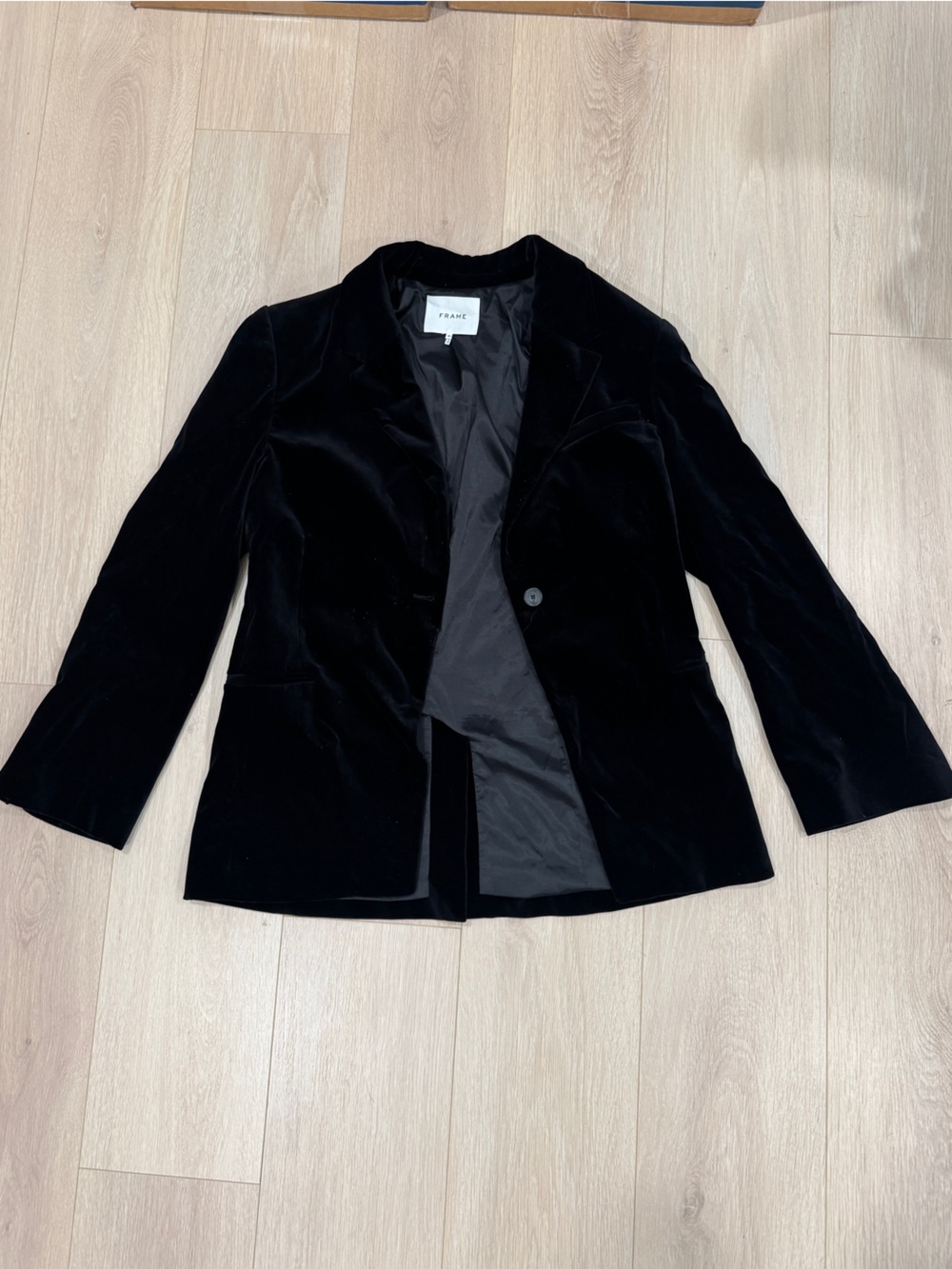 Frame Denim Black Velvet Pantsuit Jacket